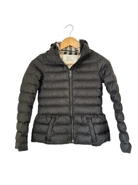 Burberry Black Quilted Hooded Peplum-Style Kids Puffer Jacket